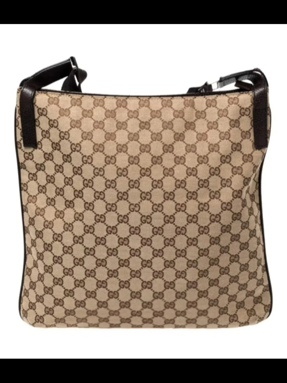 Gucci Beige GG Supreme Messenger Bag with Brown Trim